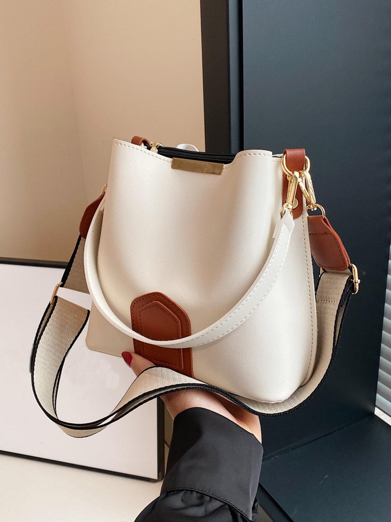 Women's Elegant PU Bucket Bag, Fashionable Vintage Classic Texture Shoulder Bag with Wide Strap, Casual Versatile Crossbody Bag for Work, Commuting and Daily Use