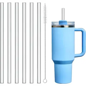 Replacement Straw Compatible with Stanley Quencher 40 oz,30 oz Tumbler, 12 inch Extra Long Reusable Straws Plastic For 40 Oz Cup,Clear-6 Pack