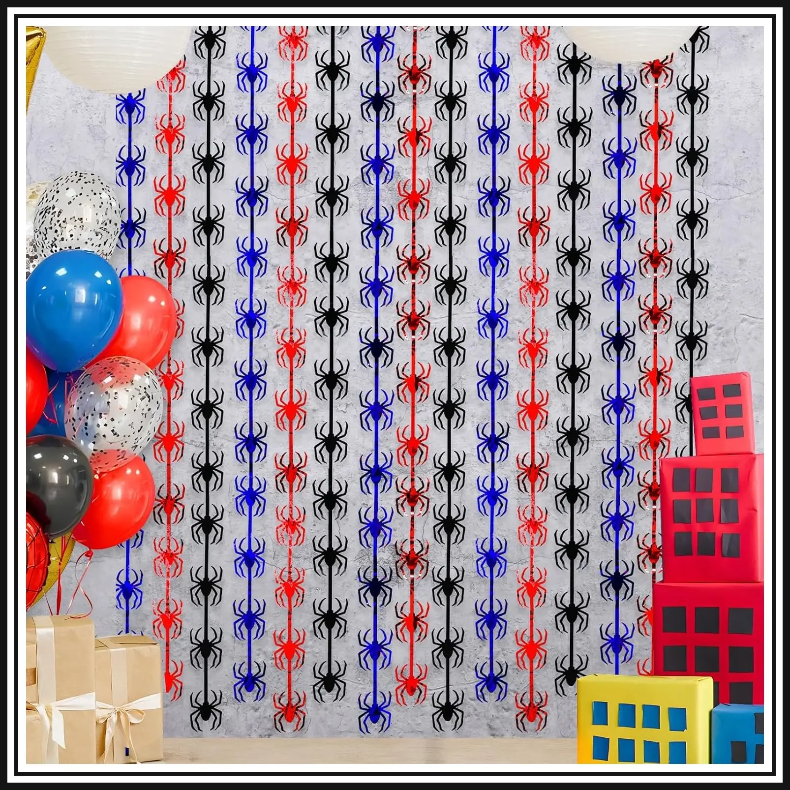 Spider Birthday Foil Fringe Curtains, Spider Web Backdrop, 2 PackGift