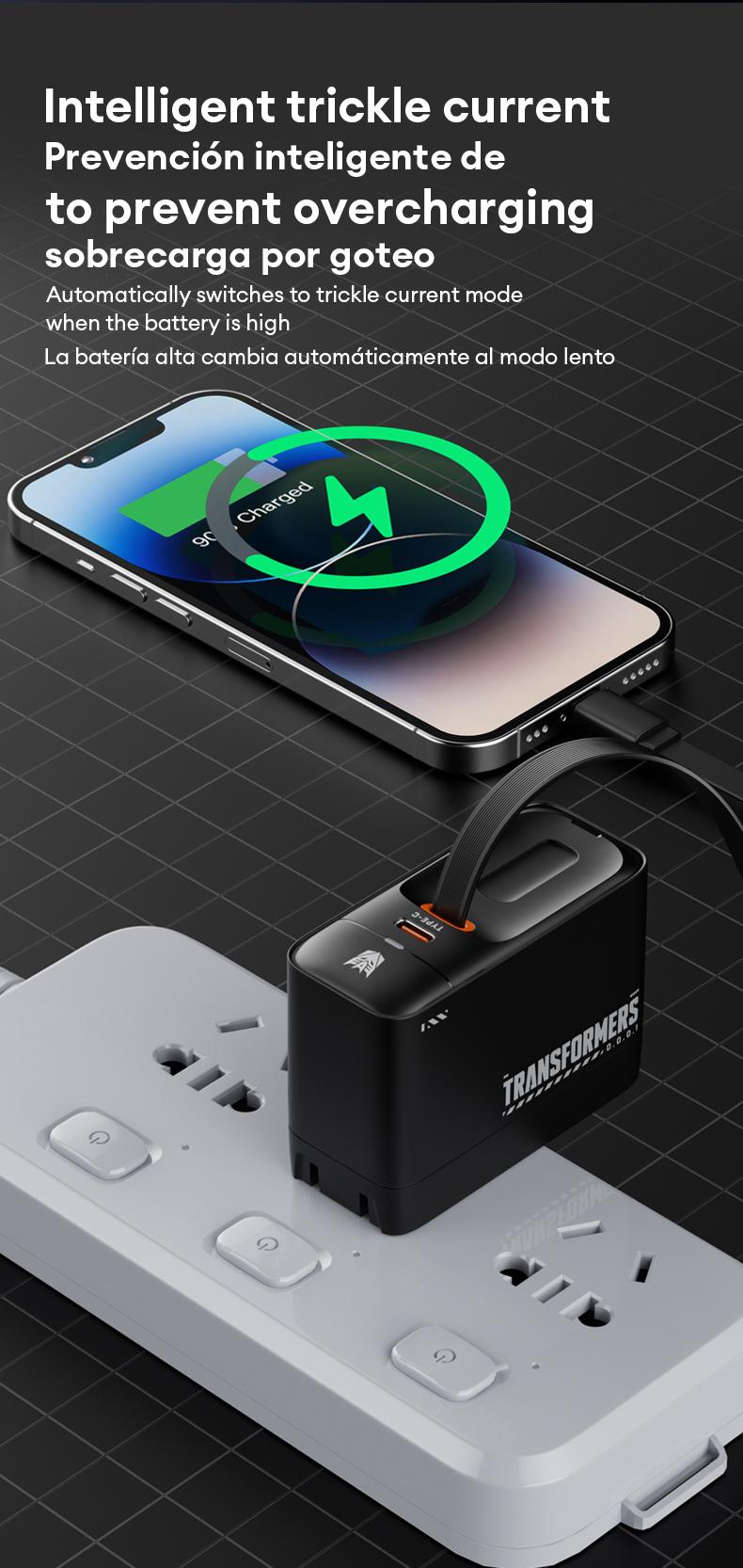 Transformers TF-S01 Retractable Charger Cable Charging Integrated  Freely Retractable Cable, 140W Ultra-fast Charging, Independent Temperature Control Chip, Perfectly Compatible with Multiple Devices