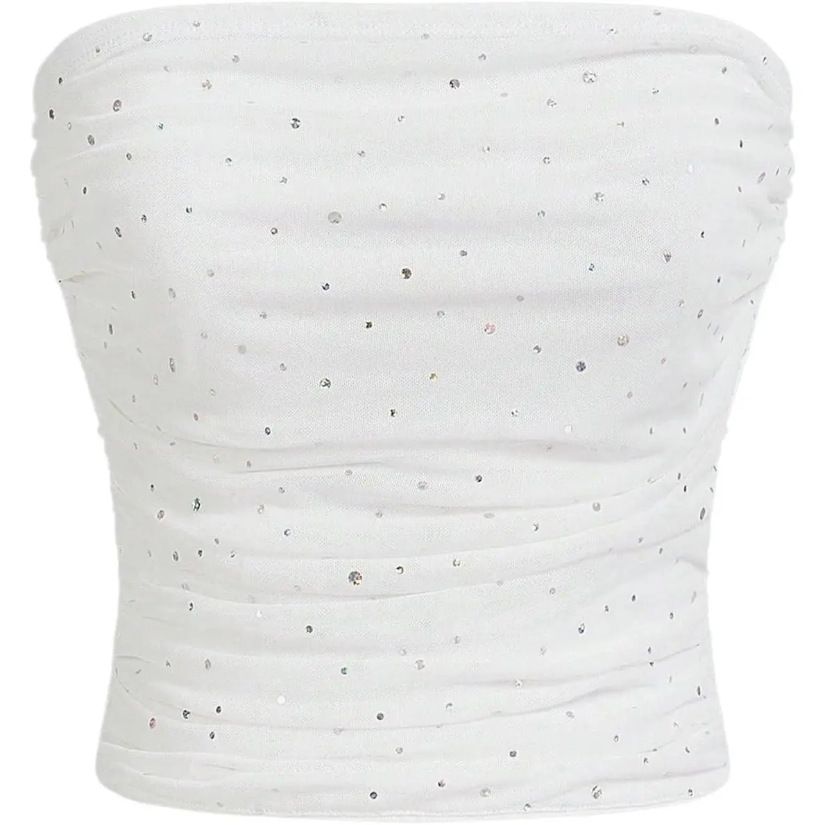 Women's Rhinestone Sleeveless Bandeau Party Corset Sequin Tube Top | Strapless, Glitter, Sparkly, Mesh, Club, Going Out, Concert Outfit Top