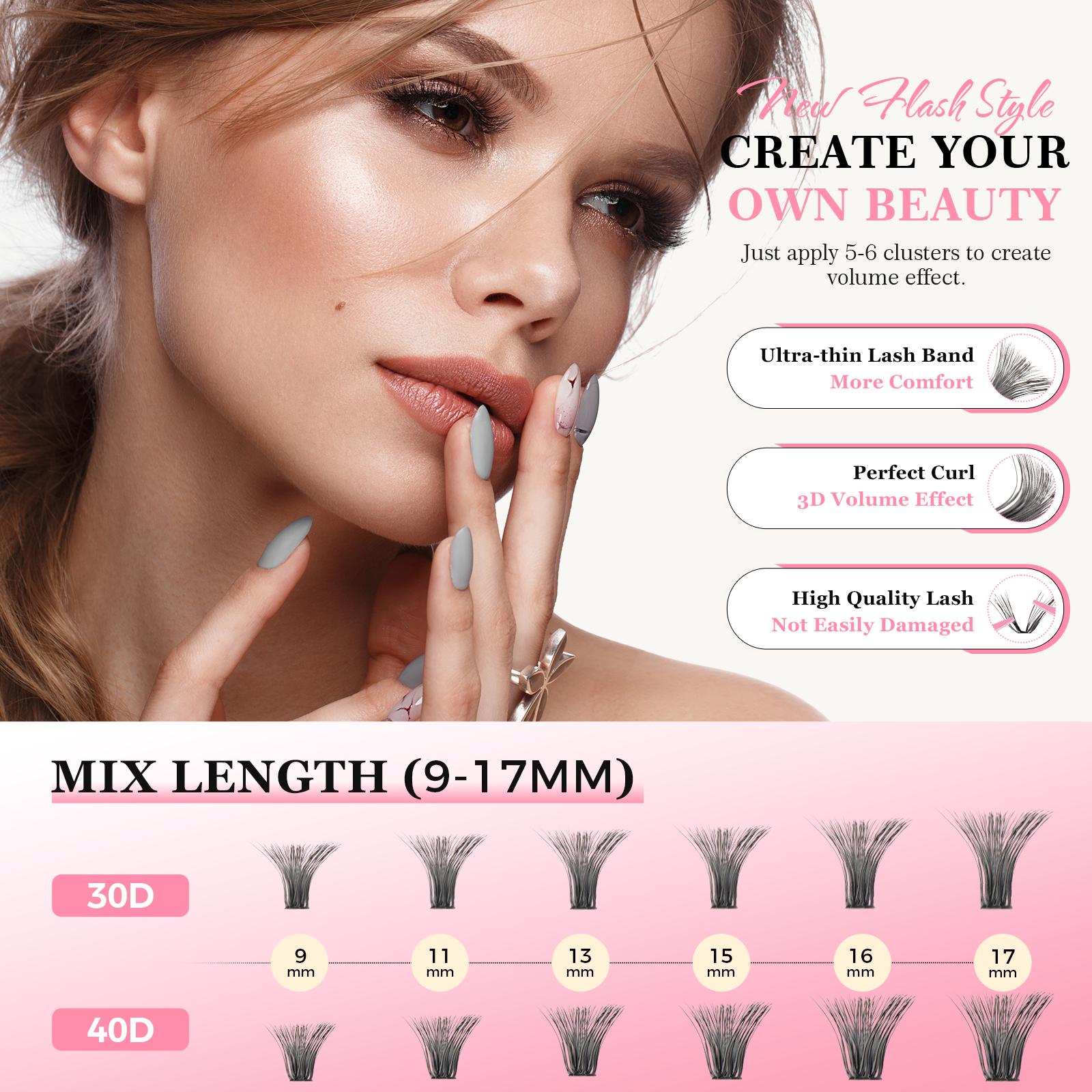 DIY Cluster Eyelash Extension Kit, 240Pcs Eyelash String Eyelash Extensions 9-17mm, Eyelash Bonding and Sealing, Eyelash Tweezers, Eyelash Remover At Home Makeup Eyelash Extensions Cosmetics，Christmas gifts, New Year gifts, Black Friday