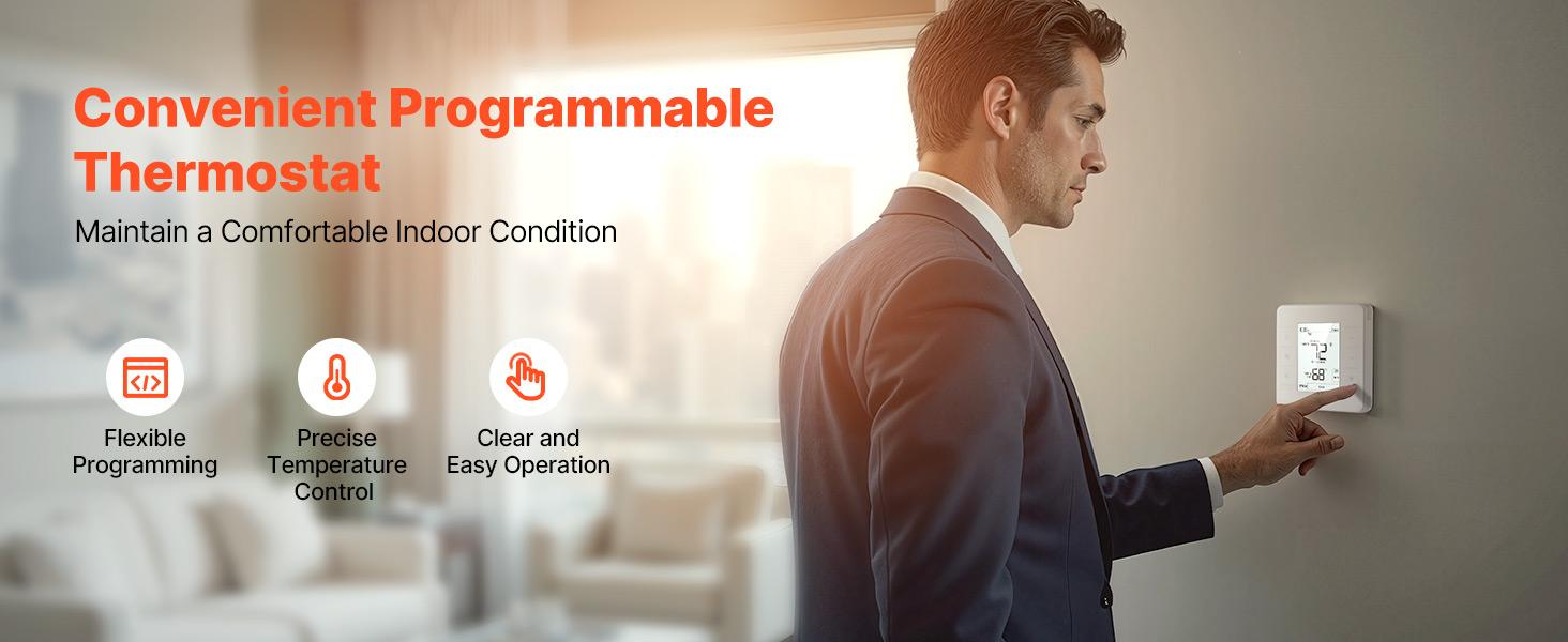 VEVOR 7-Day Programmable Thermostat, Home Thermostats for Heat Pump, Air Conditioner, Underfloor Heating, LED Screen with Backlight 1Cool+1Heat, Energy-Efficient, Wide Temp Range, White VEVOR 7-Day Programmable Thermostat, Home Thermostats for Heat Pump, Air Conditioner, Underfloor Heating, LED Screen with Backlight 1Cool+1Heat, Energy-Efficient, Wide Temp Range, White