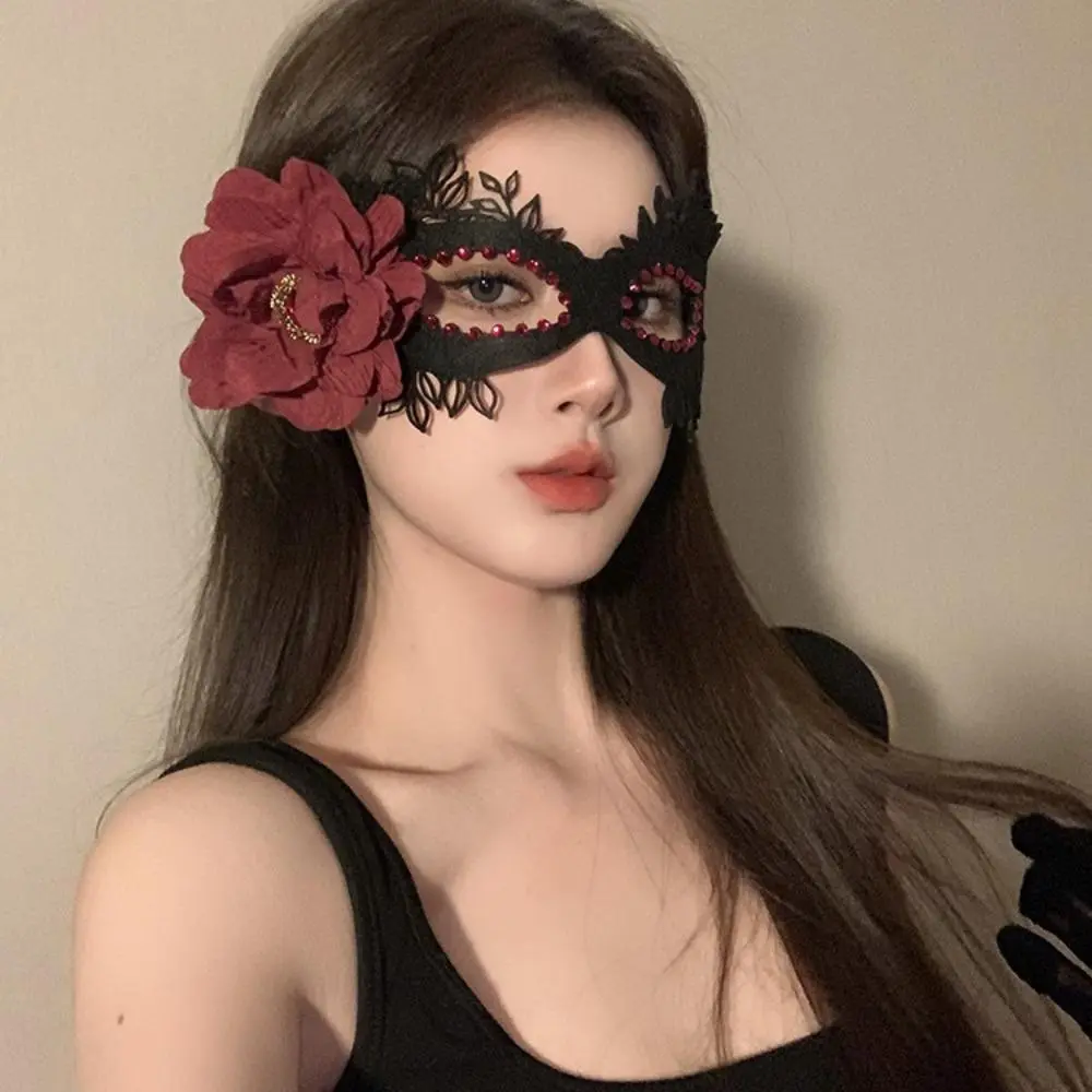 3PC Lightweight Black Floral Mask Set - Half Face, Breathable Fit, Elegant Eye Mask Makeup Prop, Mysterious Accessory for Party, Annual Meeting Night Events (Sports & Outdoor Headband Accessory)