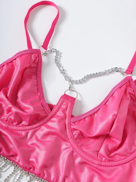 Women's Solid Rhinestone Tassel Charm Chain Decor Crop Cami Top, Fashion Casual Spaghetti Strap Top for Daily Outdoor Wear, Women's Top For All Seasons