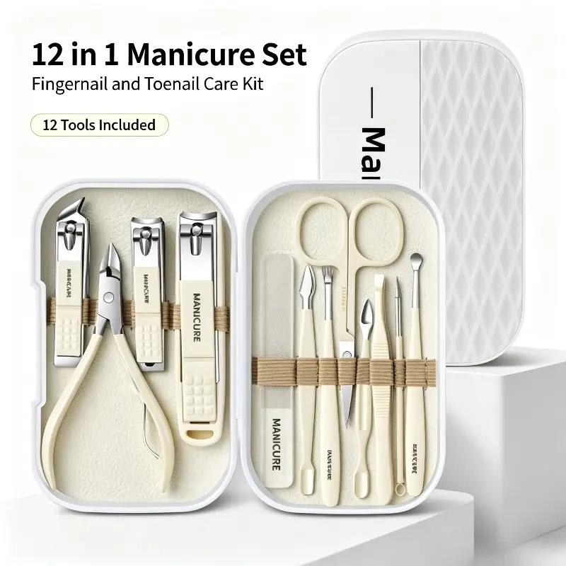 12 in 1 Manicure Set, Fingernail and Toenail Care Kit with Splash-Resistant Nail Clipper, Cuticle Tools, Nail File and Portable Storage Case for Home, Travel and Daily Grooming