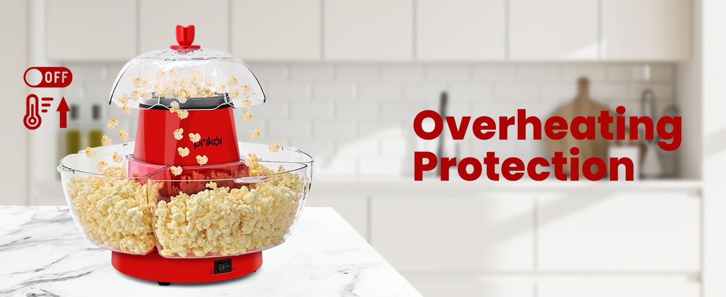 SUSTEAS Oil-free popcorn machine with hot air system for crispy pops, includes 4 bowls & cups (4-serving capacity).