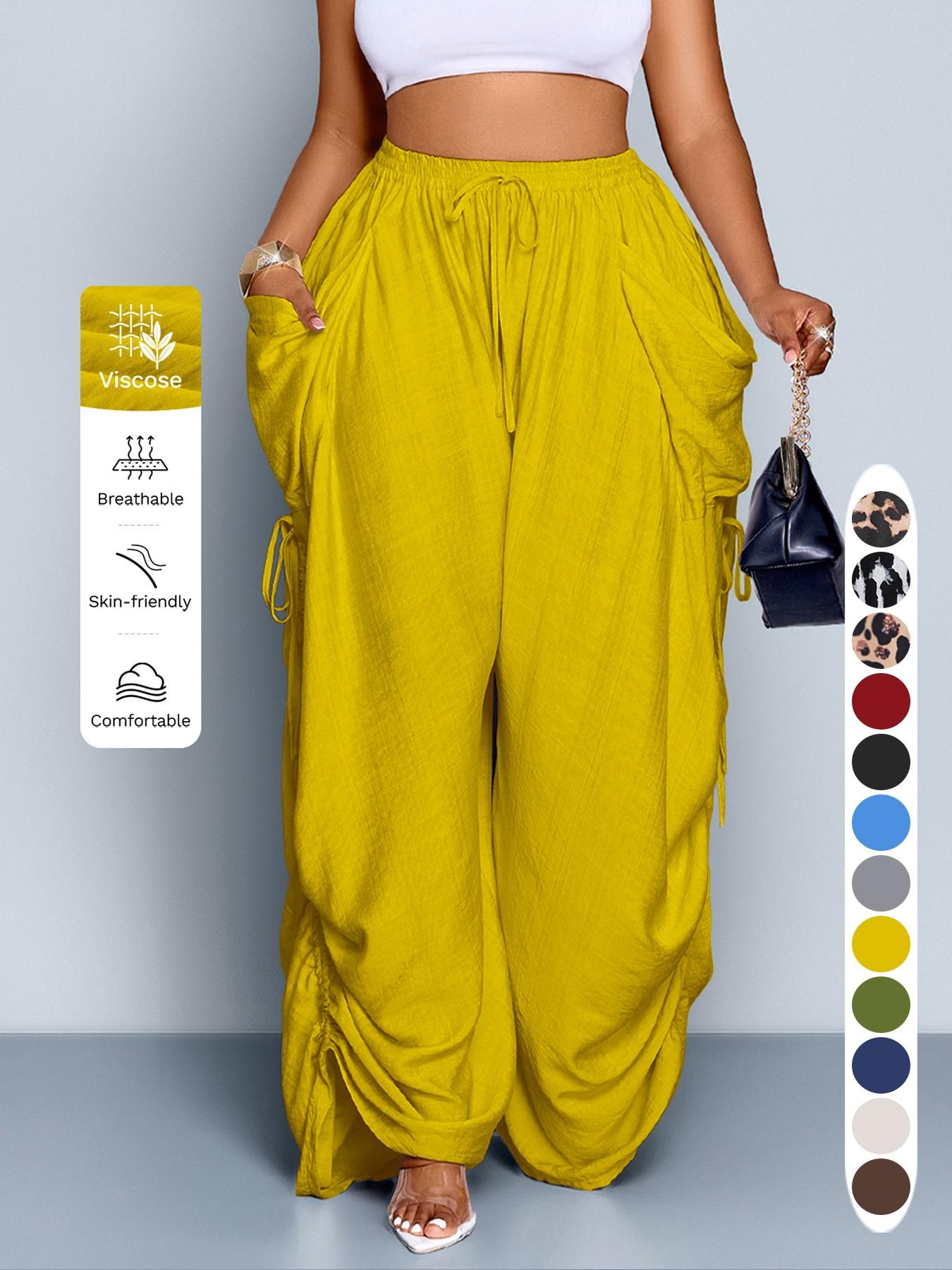 Women's Casual Loose-Fit Wide Leg Pants, All-Season Woven Fabric, Long Plain Design, Daily Commute & Vacation Wear, Womenswear