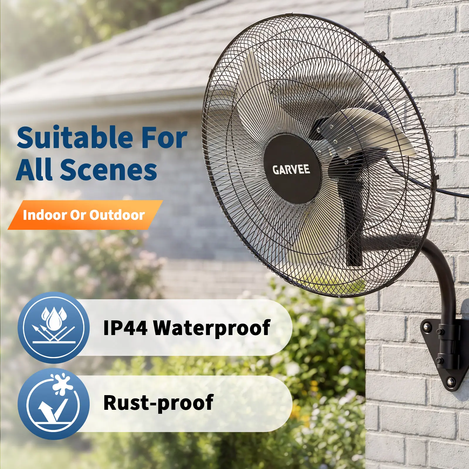 Garvee Industrial Wall Mount Fan, 30 in 9500 CFM High Speed - 3-Speed - 90° Oscillation/30° Tilt - IP44 Waterproof - Remote Controller - For Garage/Workshop/Warehouse/Patio