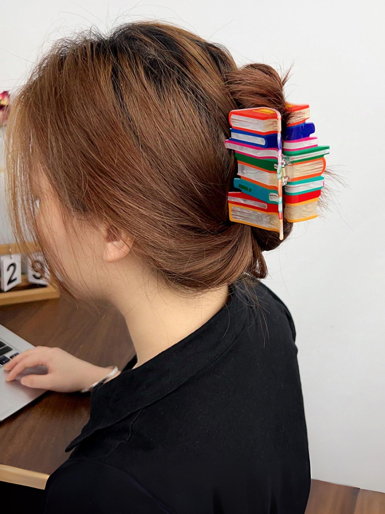 Cute Pencil & Book Design Hair Clip in Claw, 2 Counts Colorful Creative Stationery Themed Hair Claws, Hairpins, Fashion Hair Accessories for Women & Girls