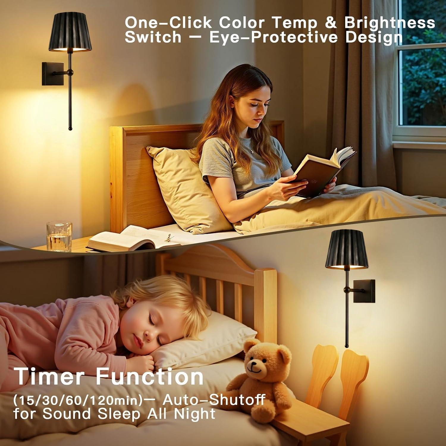 Touch Control LED Wall Light Set, USB Metal Wall Lamp with Remote, Dimmable, Timer, 3 Color Temperatures, Rechargeable Battery, Bedroom Living Room Hallway, Home Decor Lighting, Decorative Wall Lamp, Lighting Modes Adjustable, Adjustable Lights