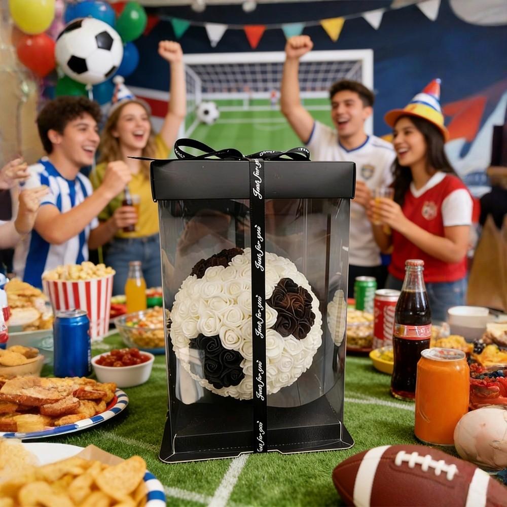 Eternal Rose Football with Gift Box, Artificial Rose Football Handmade Creative Flower Gift, Home Decorations for Fans, Birthdays, Valentine's Day