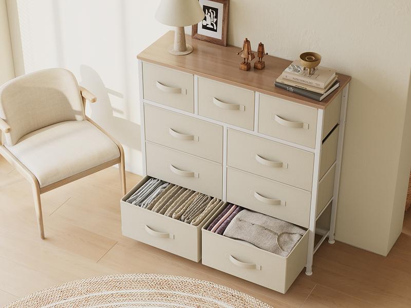 DWVO 9 Drawer Dresser, Fabric Dressers, Chests of Drawers, Organizer Unit Storage Tower for Bedroom, Hallway, Living Room, Closet Furniture, Storage Bin Cabinet