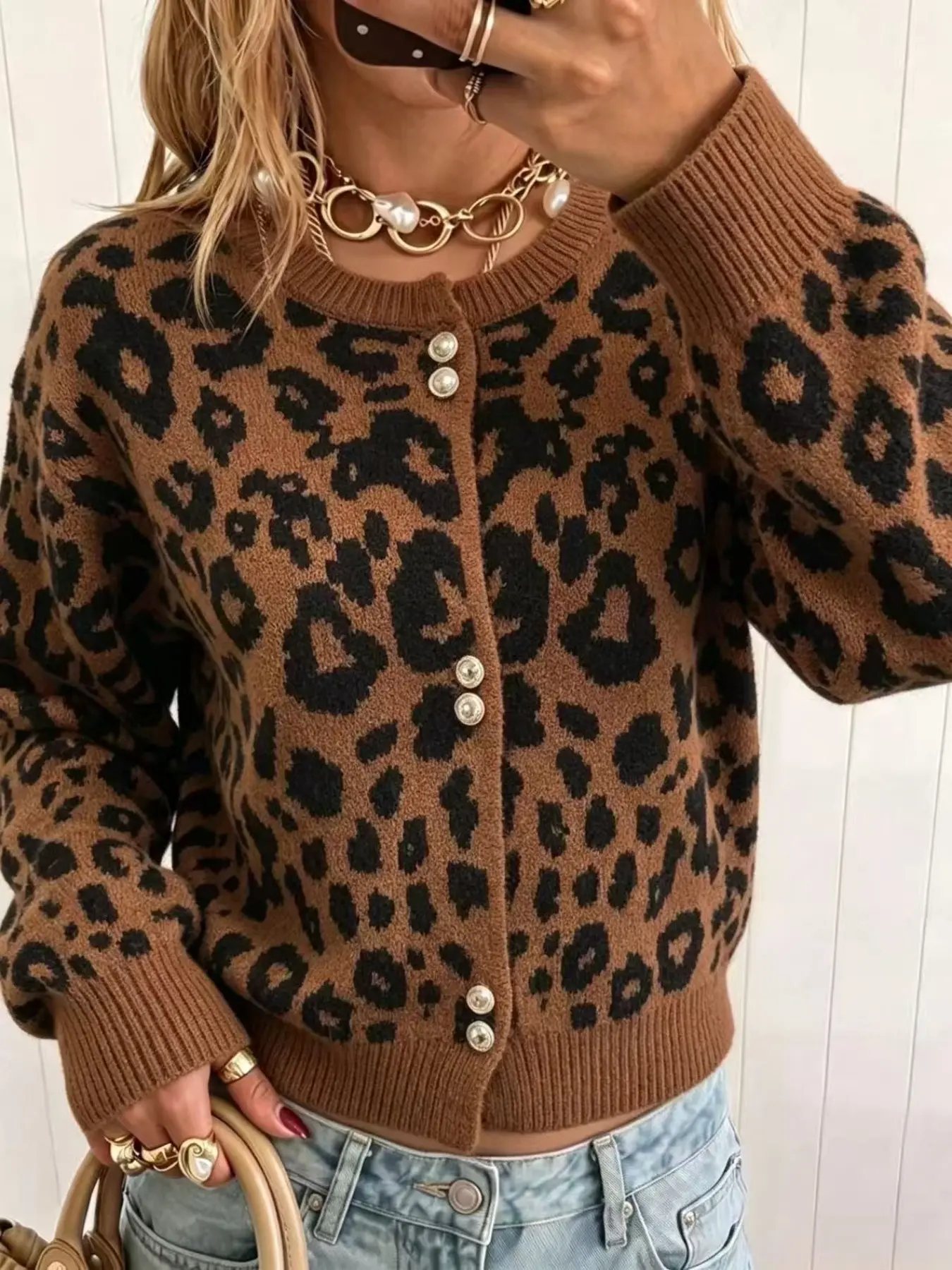 Elegant Leopard Print Cardigan Sweater, Button Front Design, Fashionable Casual Loose Fit Outerwear, Perfect for Fall & Winter Seasons