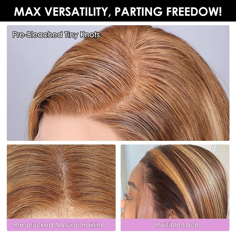 Pizazz Hair Honey Blonde Lace Wig Human Hair 220 Density 4/27 Highlight Ombred Colored 13x6 HD Lace Front Wigs Human Hair Body Wave Lace Front Wig Human Hair Pre Plucked Lace Frontal Wigs Human Hair for Women