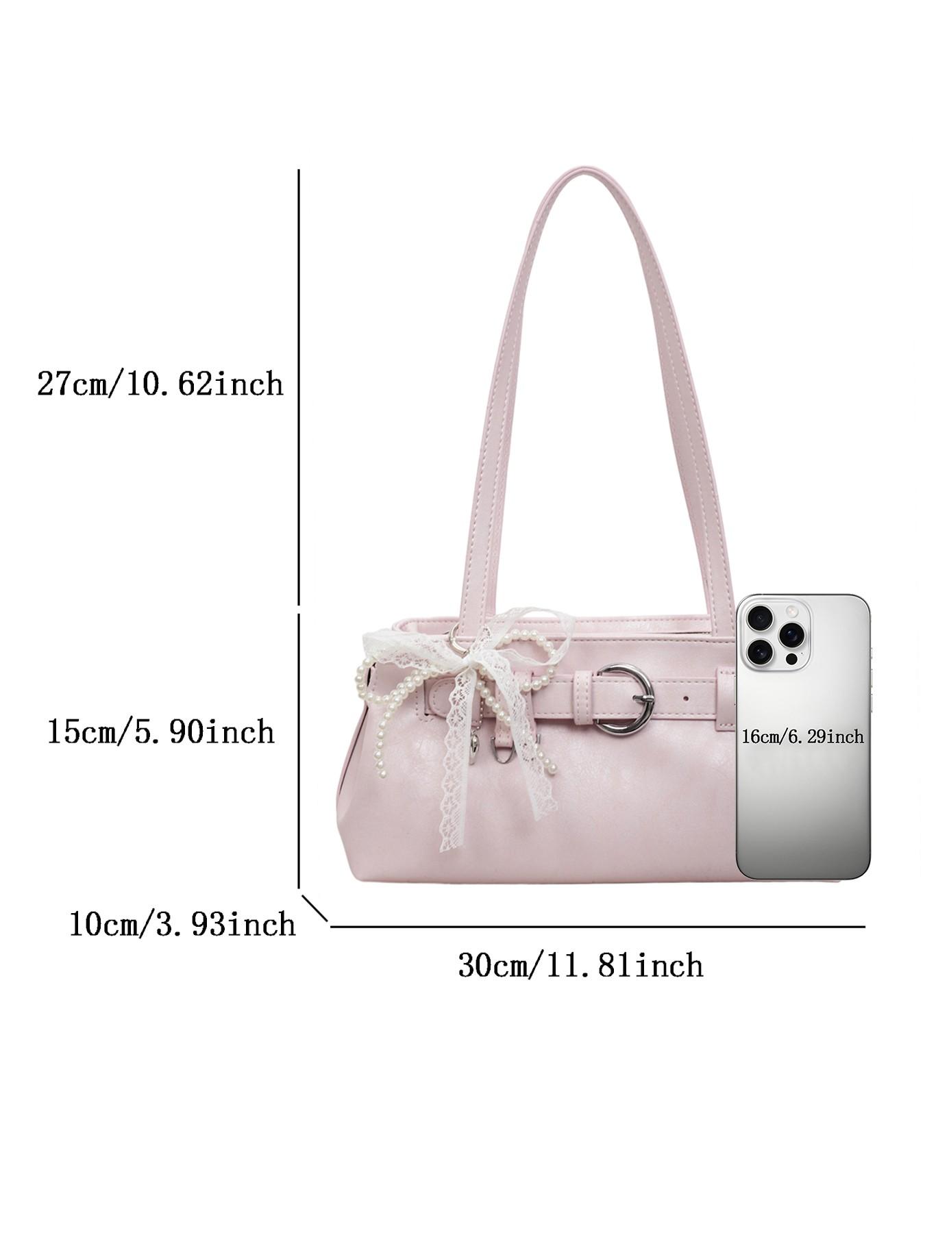 Gentle, sweet and cute style with a light luxury texture under the arm bag, decorated with lace and pearl bow, elegant atmosphere, fashionable and personalized shoulder bag, Fashion Bags, can accommodate mobile phones and lipstick