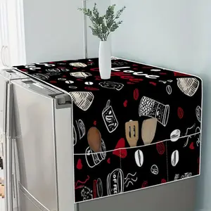 1 piece of coffee love digital printing pattern four-season universal refrigerator cover, refrigerator cover with storage bag can solve storage problems, suitable for refrigerators and washing machines, Durable Cover