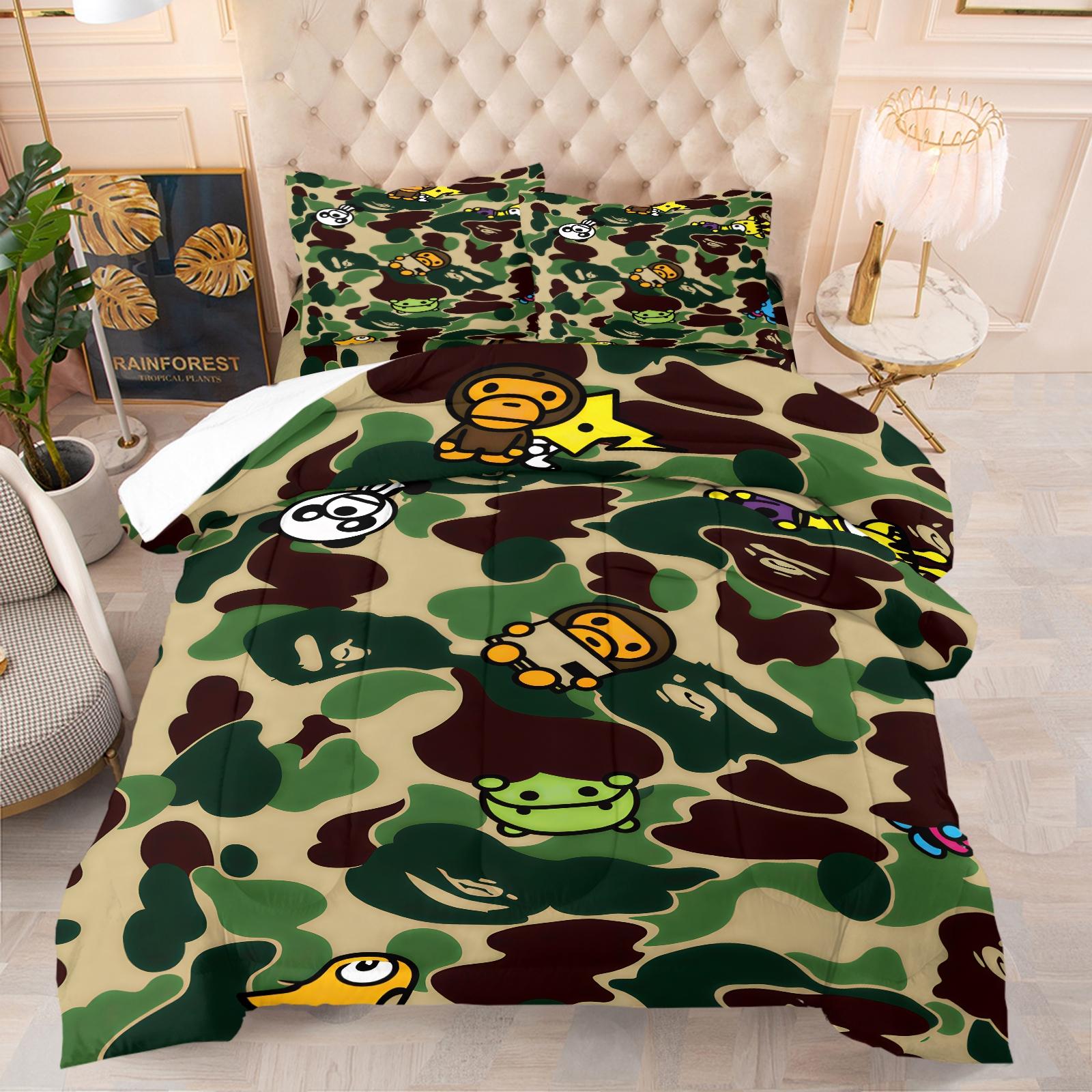 APBE Black White Ape Head Camo Comforter Set, 1 Comforter & 1-2 Coreless Pillowcases, ABC Camo & Ape Head Design, Comfortable Warm Bedding, Minimalist Trendy Industrial Bedroom Decor, Teens & Fans Gift