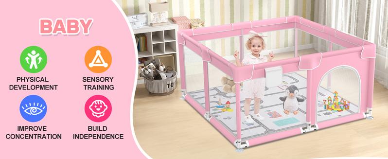Baby Playpen, Indoor&Outdoor Playard, Play Pens for Kid Activity Center, Sturdy Safety Baby Fence with Breathable Mesh for Toddler playpen
