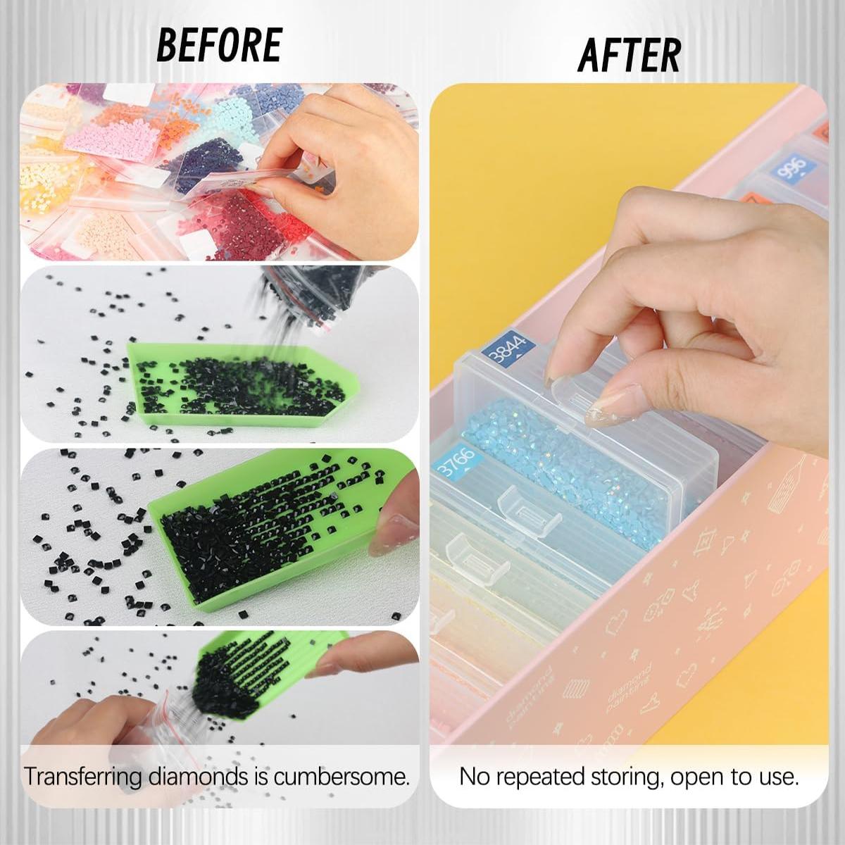 BASIC SUPPLY Diamond Painting Storage Containers, 15/30/45 Grid Art Organizer Tray with Lid, Bead Storage & Organization Box, Cloud Design Bottom, Diamond Art Tools