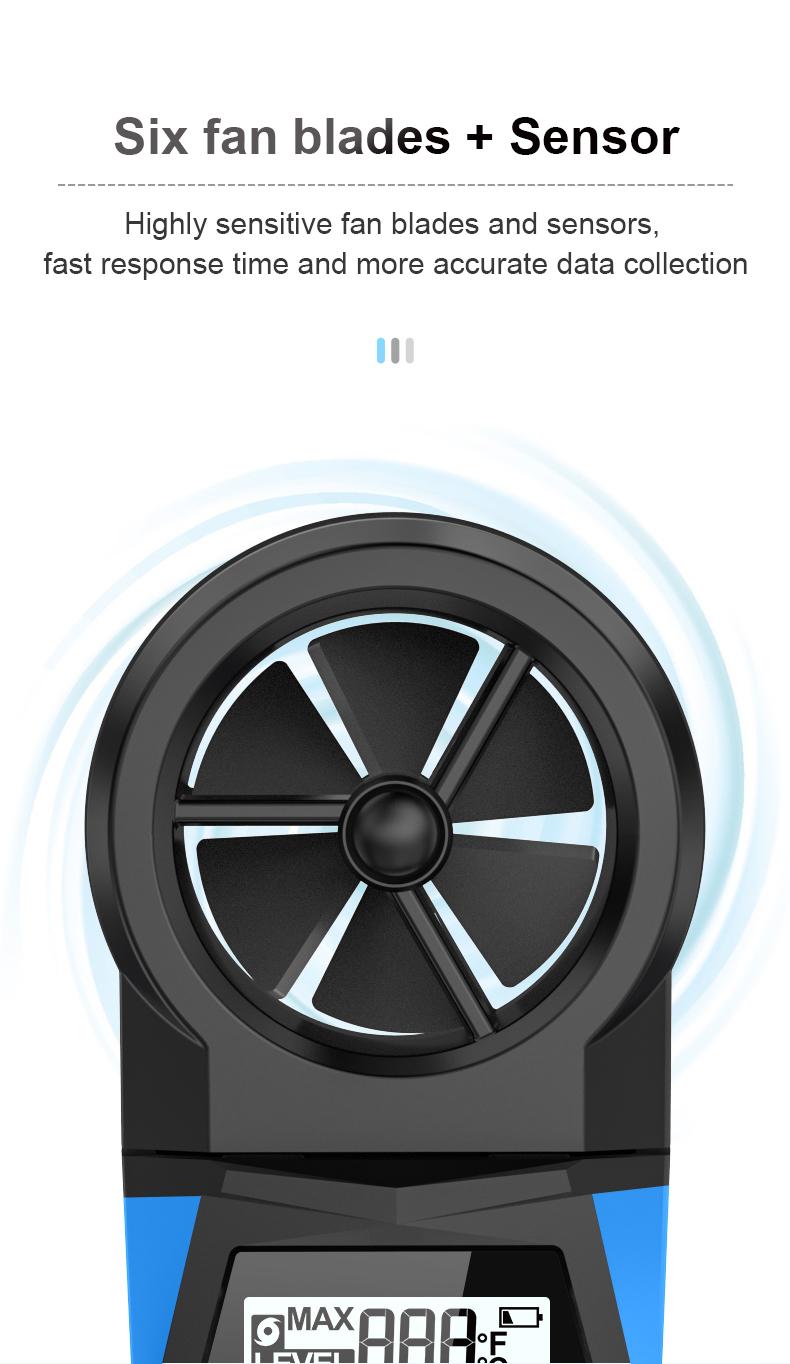 Mestek AM10 Digital Anemometer Wind Speed Gauge Meter Five Modes Rotate Wind Speed temperature measure 5 Unit m/s MPH FPM KNT KPH Wind Speed Meter