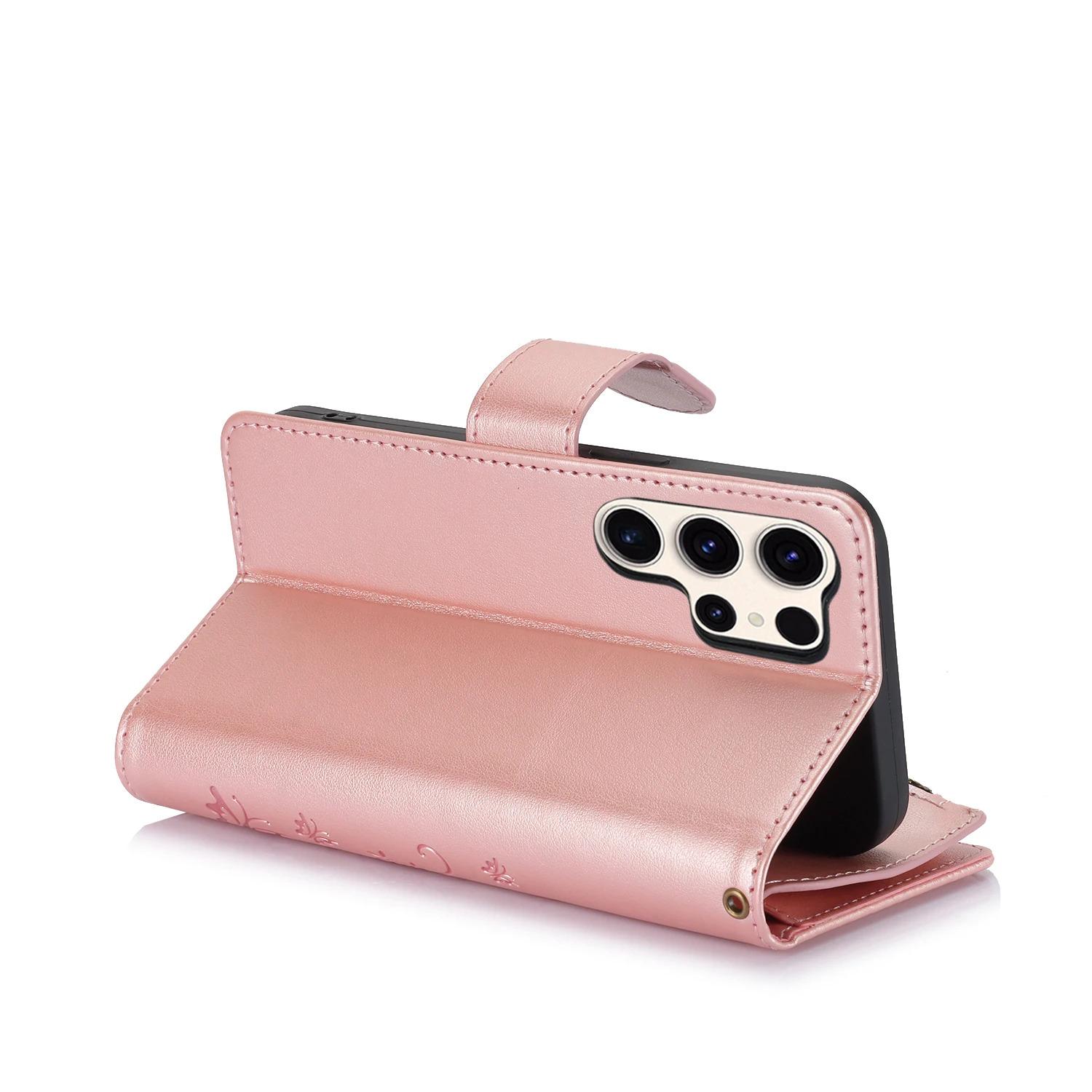 Zipper Cards Solt Wallet Leather Emboss Butterfly Tree Bag Case For Samsung Galaxy S26 S25 Ultra S25 Plus S24 S23 A26 A36 A56 Cover