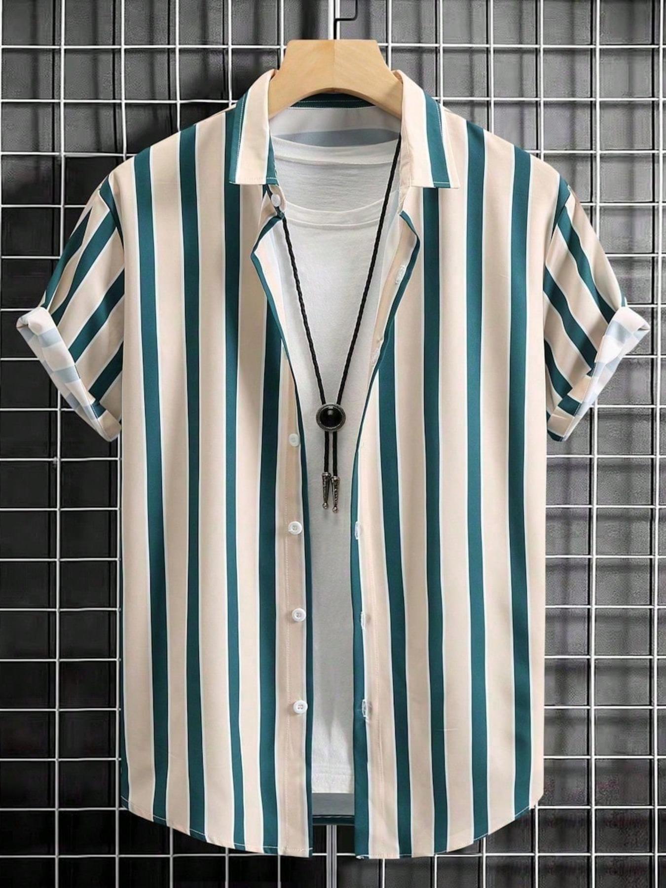 Men's Regular Fit Ditsy Floral Print Short Sleeve Shirt, Casual Button Down, Casual Comfy Top for Summer, Men's Clothes for Beach Vacation, Menswear