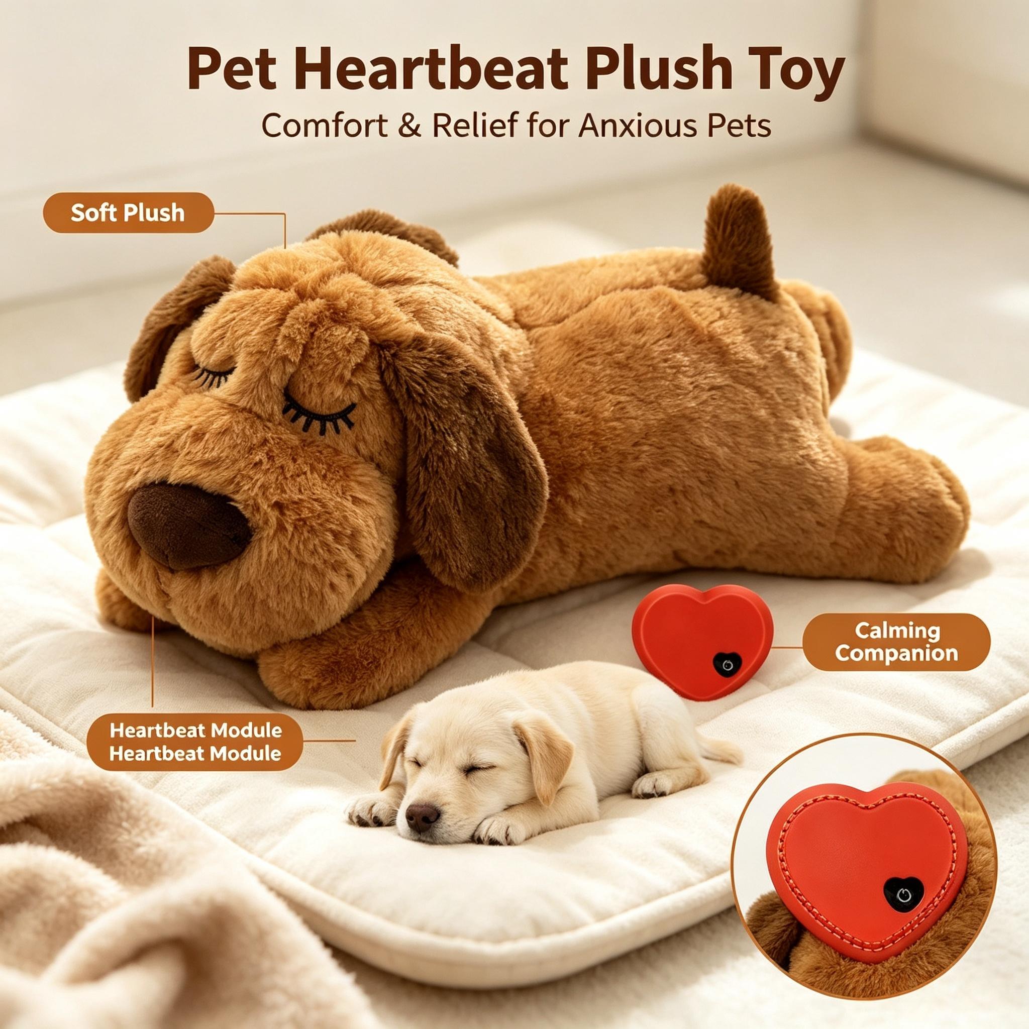 Plush Heartbeat Dog Toy - Anxiety Relief Cuddly Companion, Calming Interactive Sleep Aid for Puppies & Dogs,