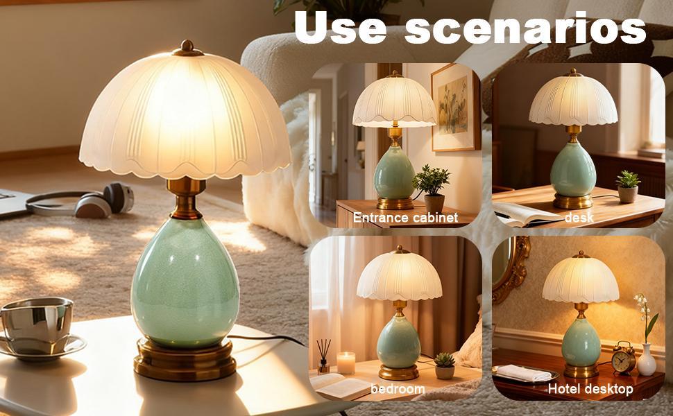 Ceramic Table Lamp Modern Vintage Lamps for Bedroom Living Room with Frosted Glass Lampshade, Desk Bedside Small Lamps for Living Room Night Stands Bedroom