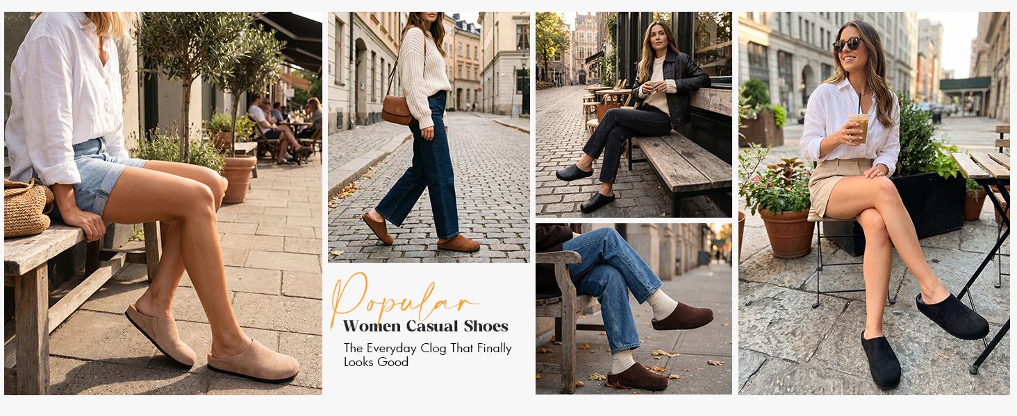 Coutgo Womens Suede Leather Clogs Comfortable Closed Toe Slip-On Mules | Potato Shoes,Comfort,Footbed,Casual,Walking Shoes,Indoor Outdoor,Work Shoes,Slide,Cushioned