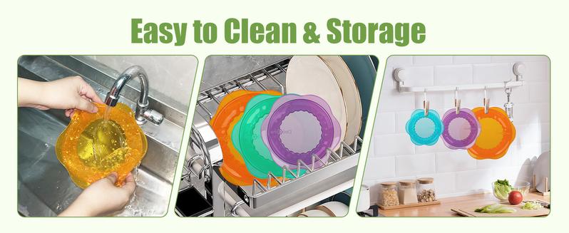 CuLiDing Kitchen Food Storage Silicone Lids - Reusable Flexible Bowl Lids for Cups or Square Containers, Fridge and Microwave Safe, Mixed Sizes, 6PCS