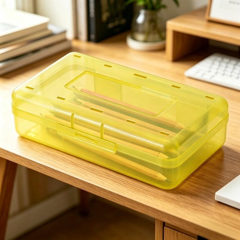 Large Capacity Multi-Functional Plastic Storage Box, Transparent Pencil Case, Simple Stationery Box for Students, Art Sketching Supplies Organizer