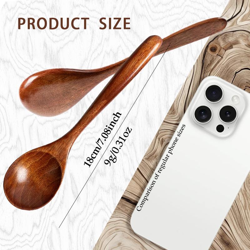 Natural Wooden Spoon Set, 4/6 Counts Multi Specification Durable & Eco-friendly Long Handle Cooking Spoons for Kitchen, Cooking, Baking & Serving