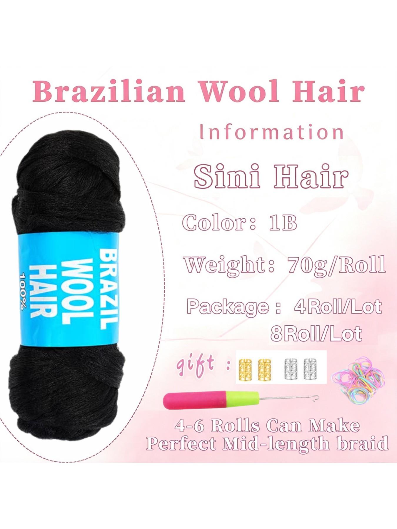4Pcs/8Pcs Natural Black Brazilian Wool Hair for Braiding Hair Acrylic Yarn Crochet Box Braids Senegalese Twist Jumbo Braids Faux Locs Crochet Hair for Women Synthetic Braiding Hair Extensions  Wool Braiding Hair for Women Synthetic Extensions