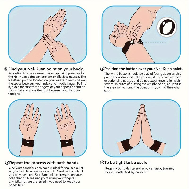 Anti-Nausea Wristbands, Motion Sickness Relief Bands, Sports Compression Wristbands and Finger Straps, Suitable for Car, Sea, Air Travel, Wrist Accessories