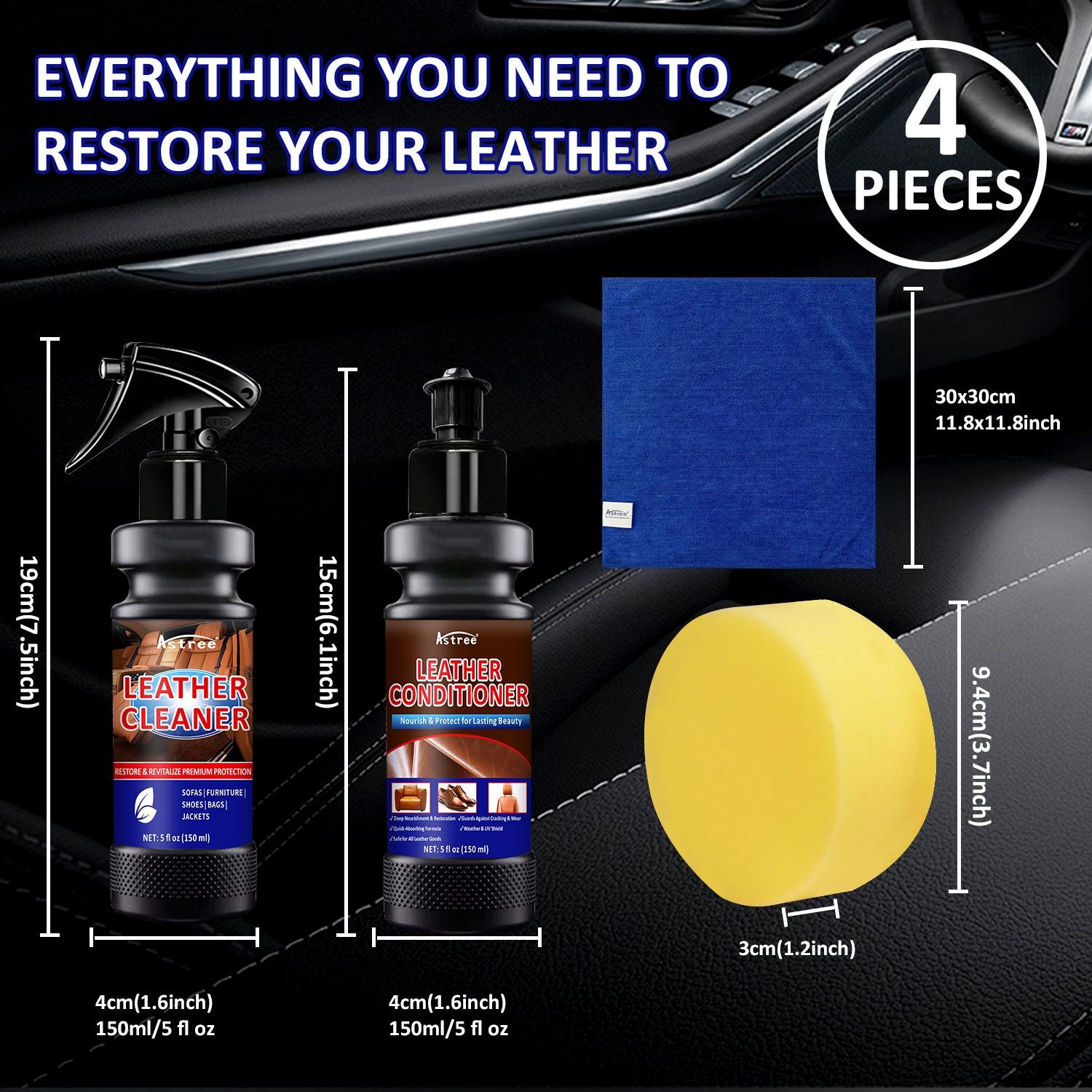 Car Leather Care Spray, Interior Seat Conditioning Lotion, Refinish & Nourish, 150ML + 150ML Set
