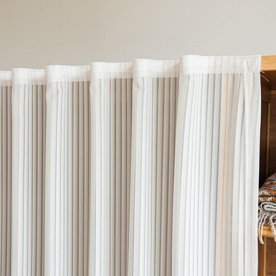 1pc Vertical Blinds Solid Color Stripe Pattern Sheer Curtain, DIY Window Blinds, Self-Adhesive Magic Tape, Easy Install Curtain, Scratch-Resistant, Dustproof, No Drilling, for Windows, Doors, Walls, Cabinets