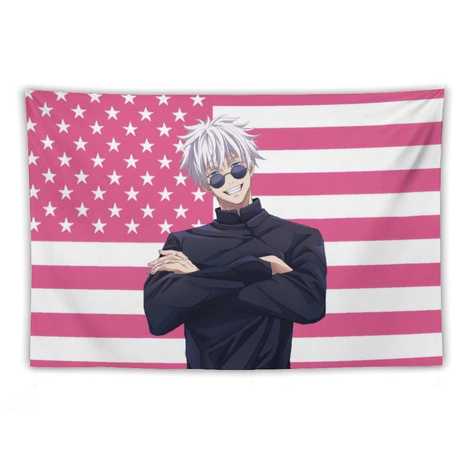 [High Quality]Jujutsu Kaisen Gojo Satoru tapestry anime interior decoration bedside sofa living room hanging painting poster pink flag background wall