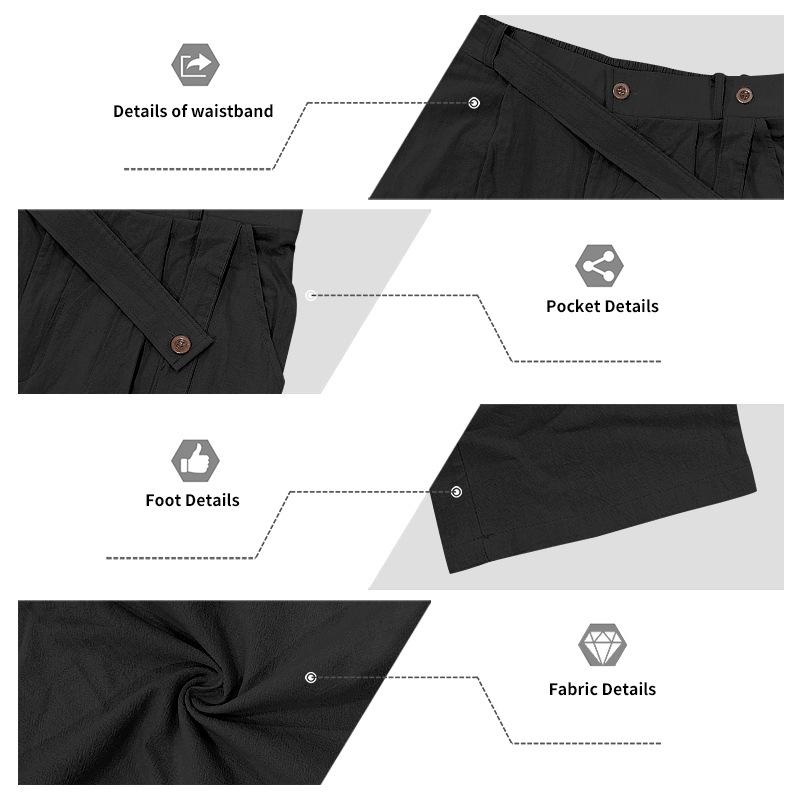 Men's 2026 Spring Summer Plain Linen-Cotton Fabric Wide Leg Trouser, Irregular Cross Buckle Waist, Loose Fit for Big-Tall Menswear, Ideal for Beach Vacation & Daily Commute (Polyester-Blended Option Available)