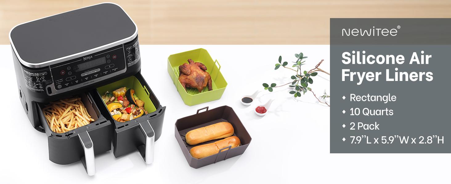 Air Fryer Liners 10QT For DZ550/DZ401, 2 Pack BPA Free Air Fryer Basket Liner with Handle, Rectangle Dual Basket Air Liners,