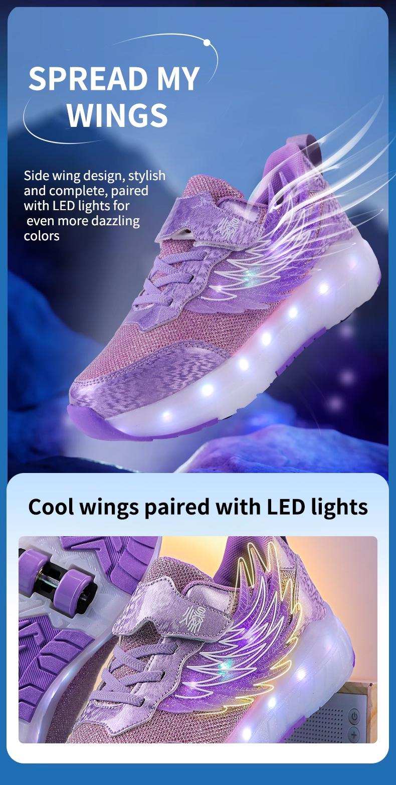 Girls' LED Light-Up Roller Skates, USB Rechargeable, Detachable Wheels, Breathable PU Leather, All-Season Casual Shoes, Shoes with Wheels