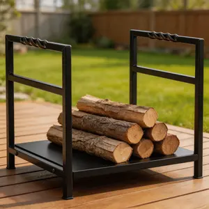 Multipurpose Firewood Log Rack with Non-Slip Handles, 110 LBS Capacity Firewood Holder, Rust-Proof Steel Stand for Fireplace, Camping & Patio fathersdaygift