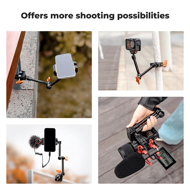 【K&F CONCEPT】  Magic Arm Clamp Kit with 1/4" & 3/8" Thread Screw 360° Ball Heads Articulating Magic Arm Camera Mount for Monitor, Flash, LED Light, Microphone, Camera Cage, Action Camera
