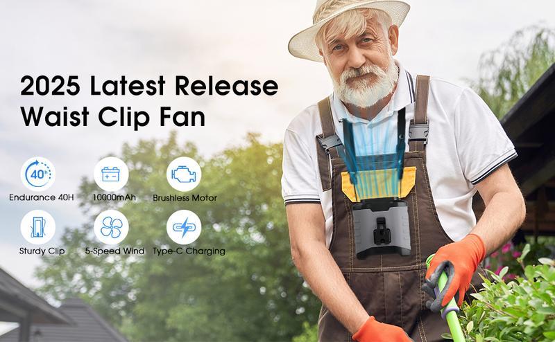 Summer 10000mah Portable Smart Waist Fan,Premium Neck Fan,Lightweight Hands-Free Cooling Fan,Super Long Standby Built-In Flashlight Rechargeable Battery Powered Fan,Wearable Body Belt Fan,Fan For Work,Hiking, Fishing,Night Fishing,Camping,Mother'S Day