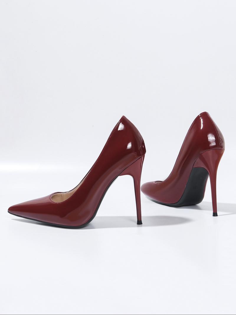 Women's holiday party high-heeled shoes, patent leather pointed fine high-heeled shoes, elegant shallow mouth design, High Heel Pumps, suitable for dinner, dating, office clothing, Christmas matching women's shoes