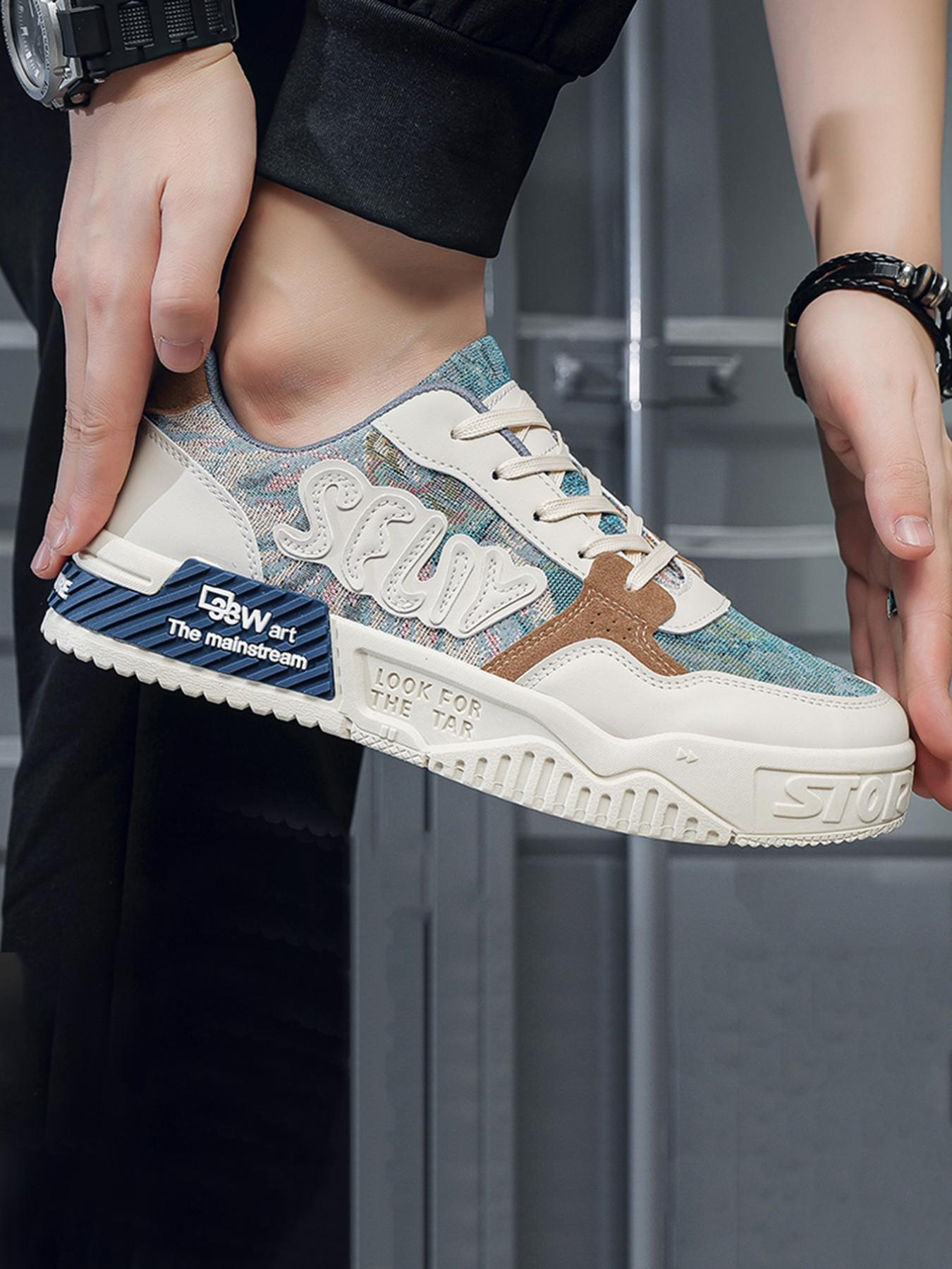 Men's Casual Sports Shoes, Spring Summer New Arrival, Size 39-44, Mint Oil Painting Style, Soft Sole Breathable Trendy Board Shoes