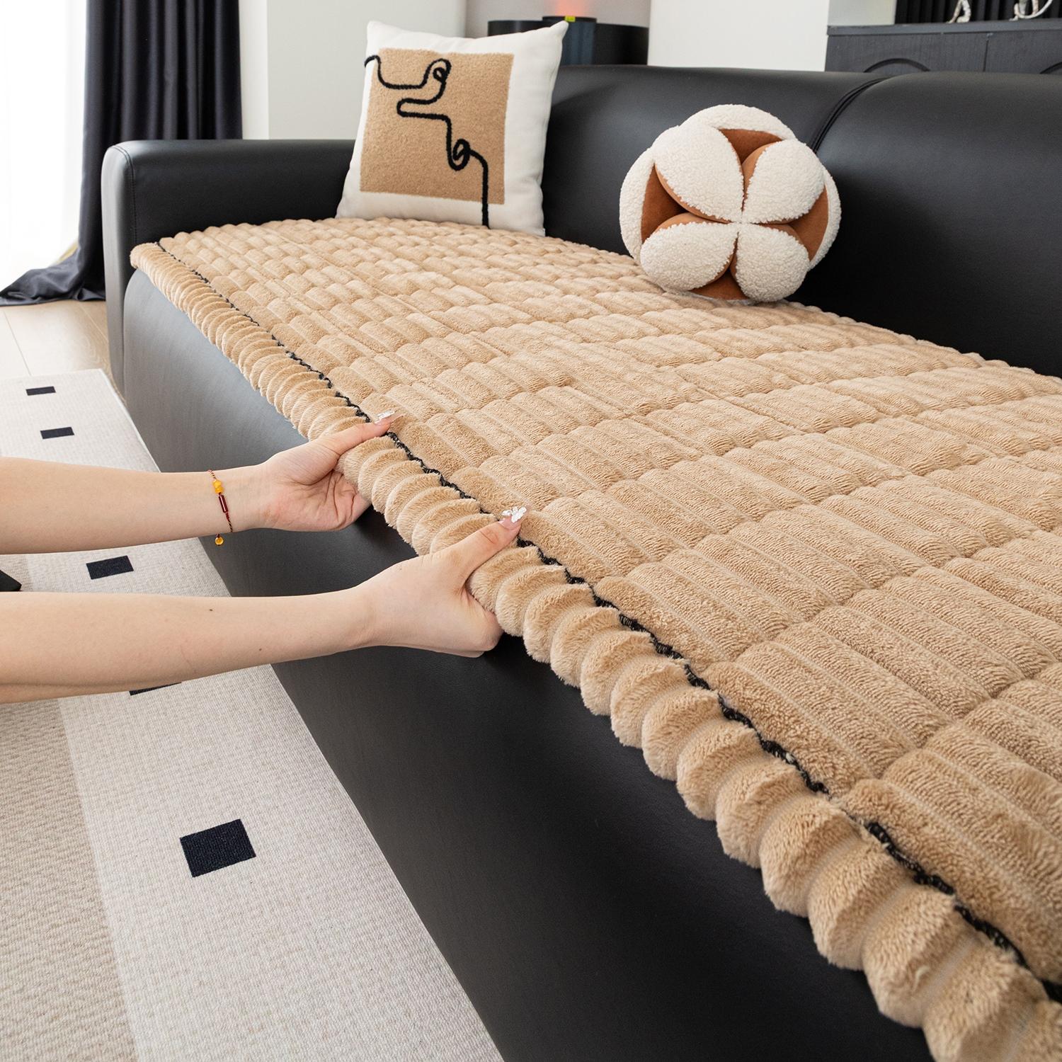 1pc Flannel Sofa Cushion, Soft Skin-Friendly Fabric, Wave Edge Design, Pet-Friendly Non-Slip, Machine & Hand Washable, Fits Single to Five-Seater Sofas