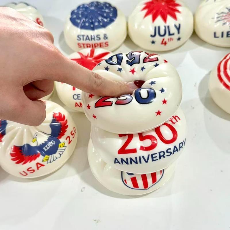 HefengCL 250th Anniversary Limited Edition USA-Themed Bun Squishy Toy, Unisex Slow Rebound TPR Sensory Fidget, Random Colors ASMR Relaxing Gift, Compact Portable Collectible Party Favor (Slime & Squishy Toys)