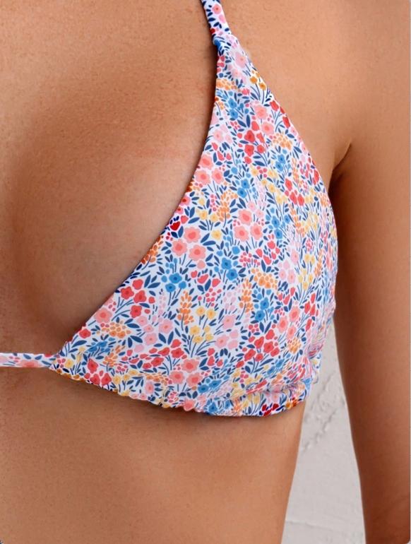 Women's Bikini Set with Adjustable Straps, Sexy Vacation Beachwear, Printed Halter Neck Swimsuit, Spring Summer 2026 Fashion