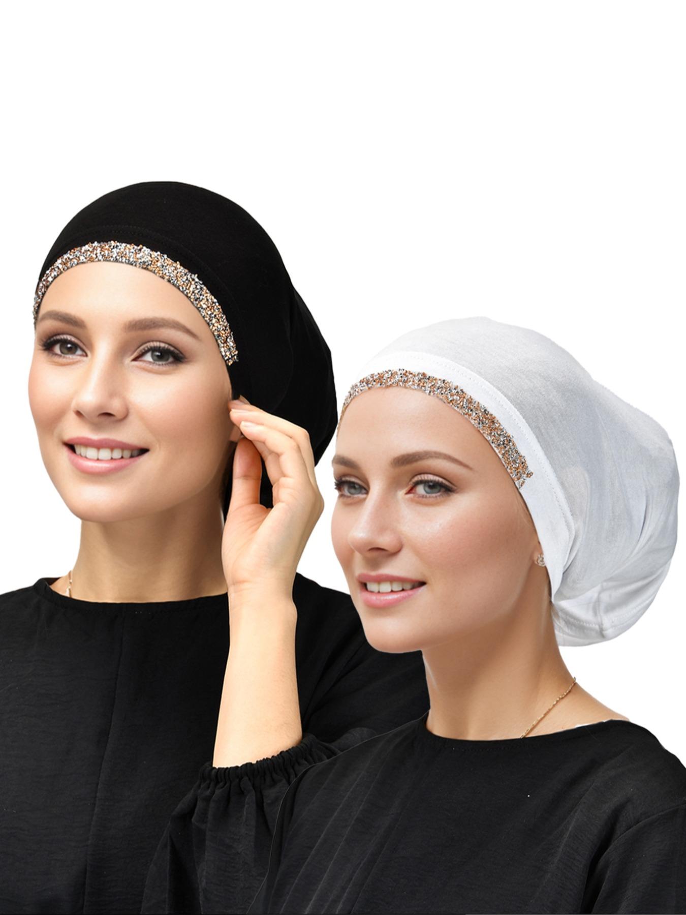 Women's Solid Color Rhinestone Decor Instant Turban Hijab, Breathable Comfortable Hijab for Daily Wear, Fashion Accessories for Women & Girls